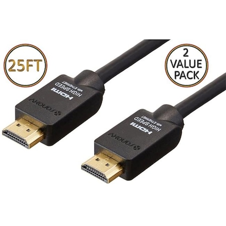 Sanoxy High Performance Gold Plated HDMI To HDMI 25 Ft. Cable For 4K TV; PS3; PS4 & Xbox - 2X Value Pack
